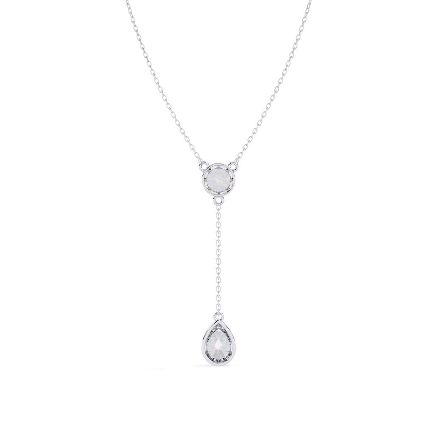 Duo Drop – Round & Pear Lab Diamond Y Necklace in 14K Gold