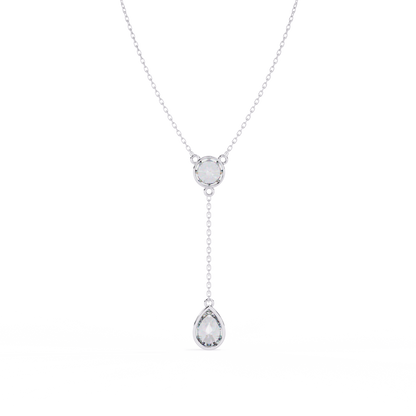 Duo Drop – Round & Pear Lab Diamond Y Necklace in 14K Gold