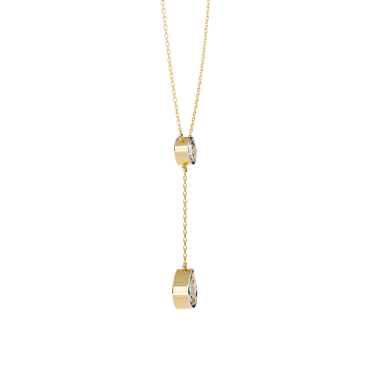 Duo Drop – Round & Pear Lab Diamond Y Necklace in 14K Gold