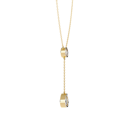 Duo Drop – Round & Pear Lab Diamond Y Necklace in 14K Gold