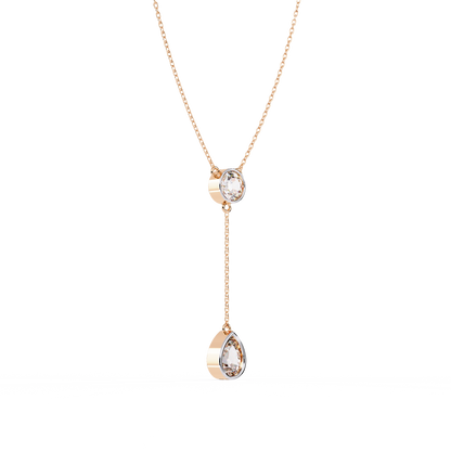 Duo Drop – Round & Pear Lab Diamond Y Necklace in 14K Gold