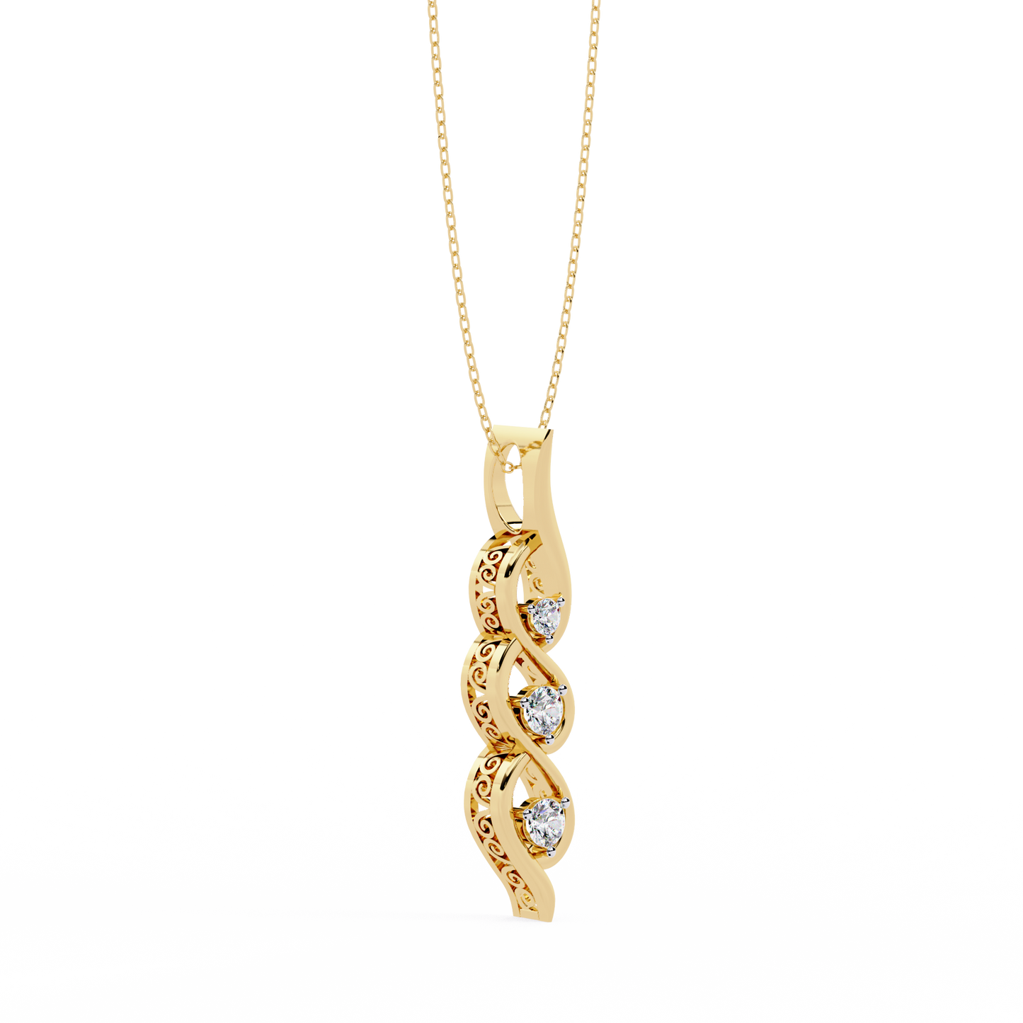 Eternal Twist – 3-Stone Lab Diamond Pendant in 14K Gold