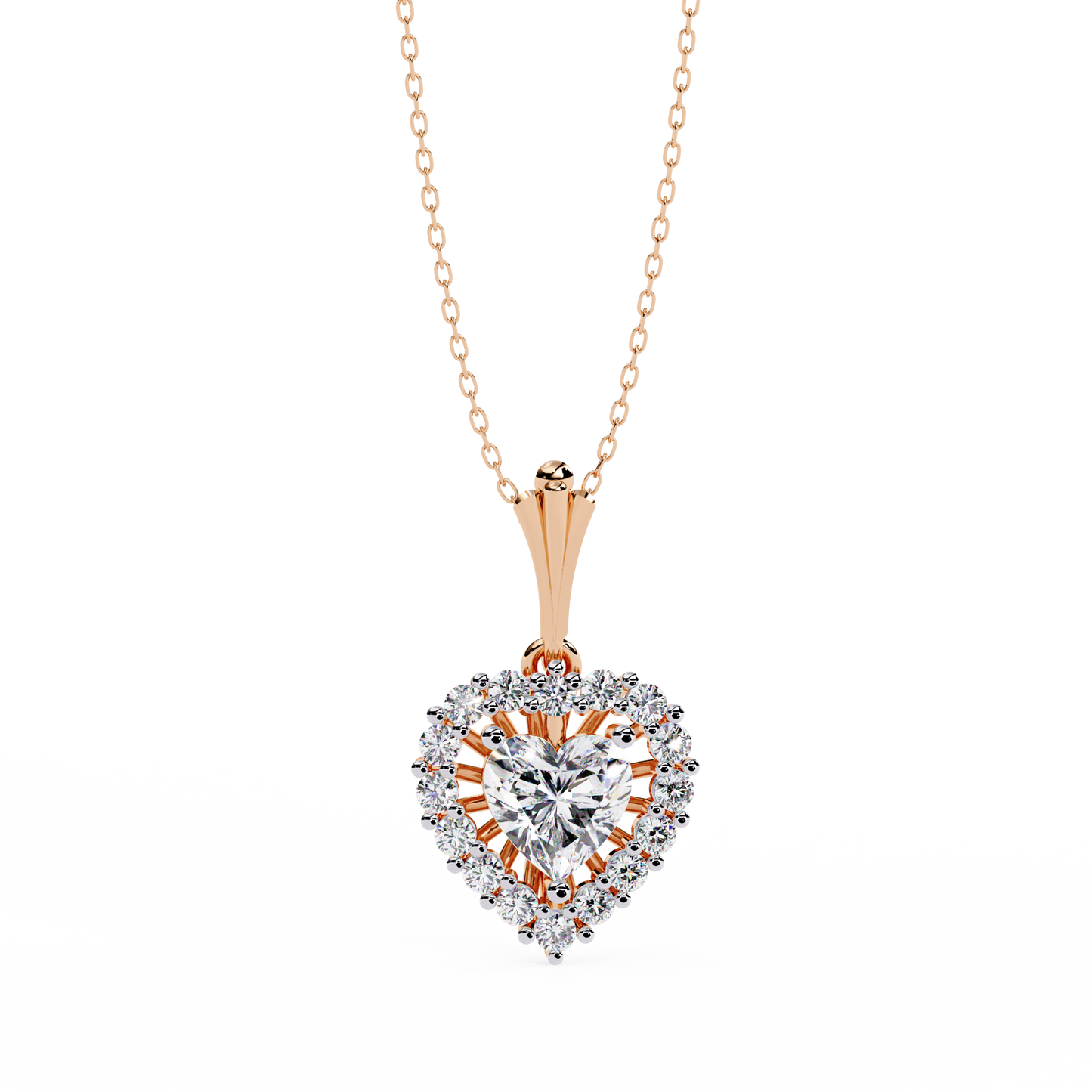 Amour Radiant – Heart Halo Lab Diamond Pendant in 14K Gold