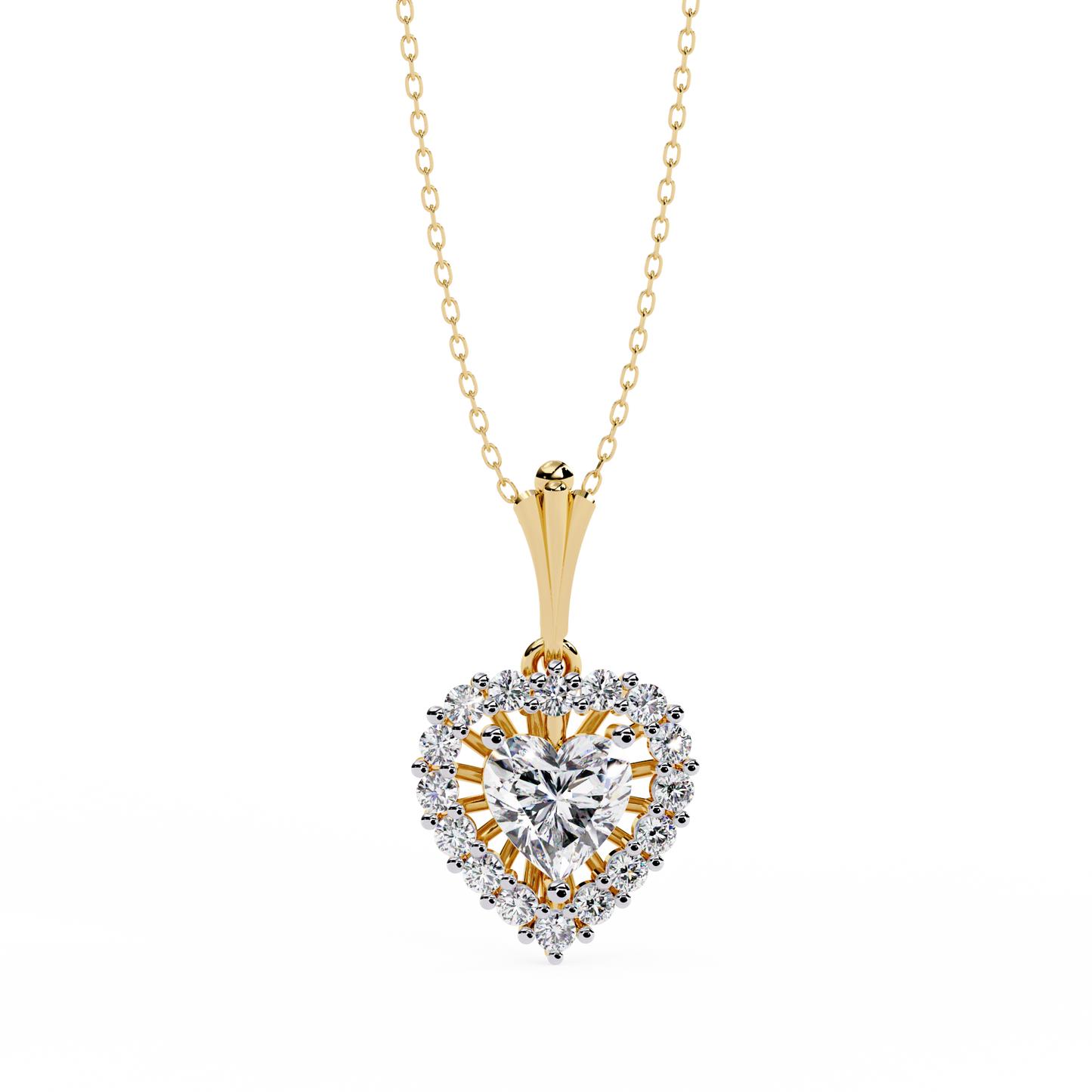 Amour Radiant – Heart Halo Lab Diamond Pendant in 14K Gold