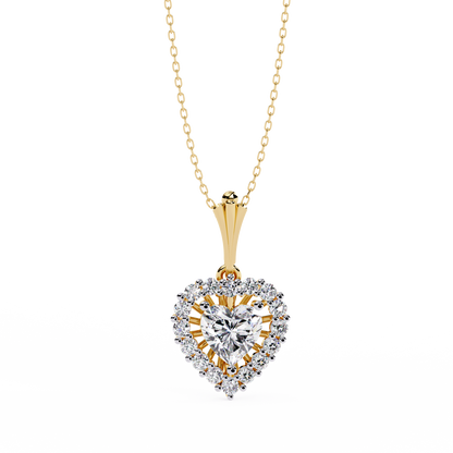 Amour Radiant – Heart Halo Lab Diamond Pendant in 14K Gold