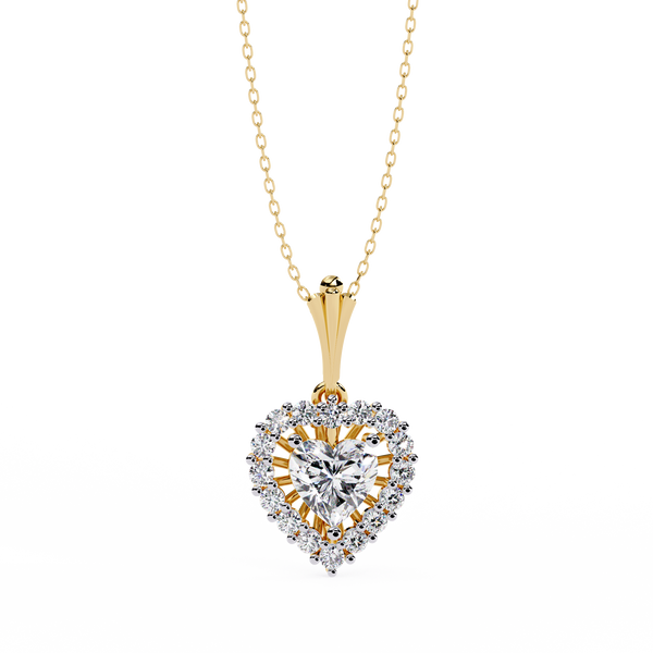 Amour Radiant – Heart Halo Diamond Pendant in 14K Gold