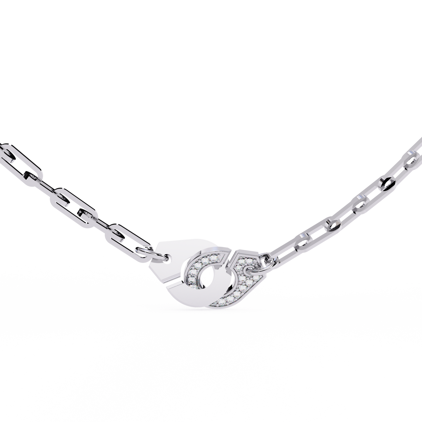 Bold Link – Oval Pavé Diamond Clasp Necklace in 14K Gold