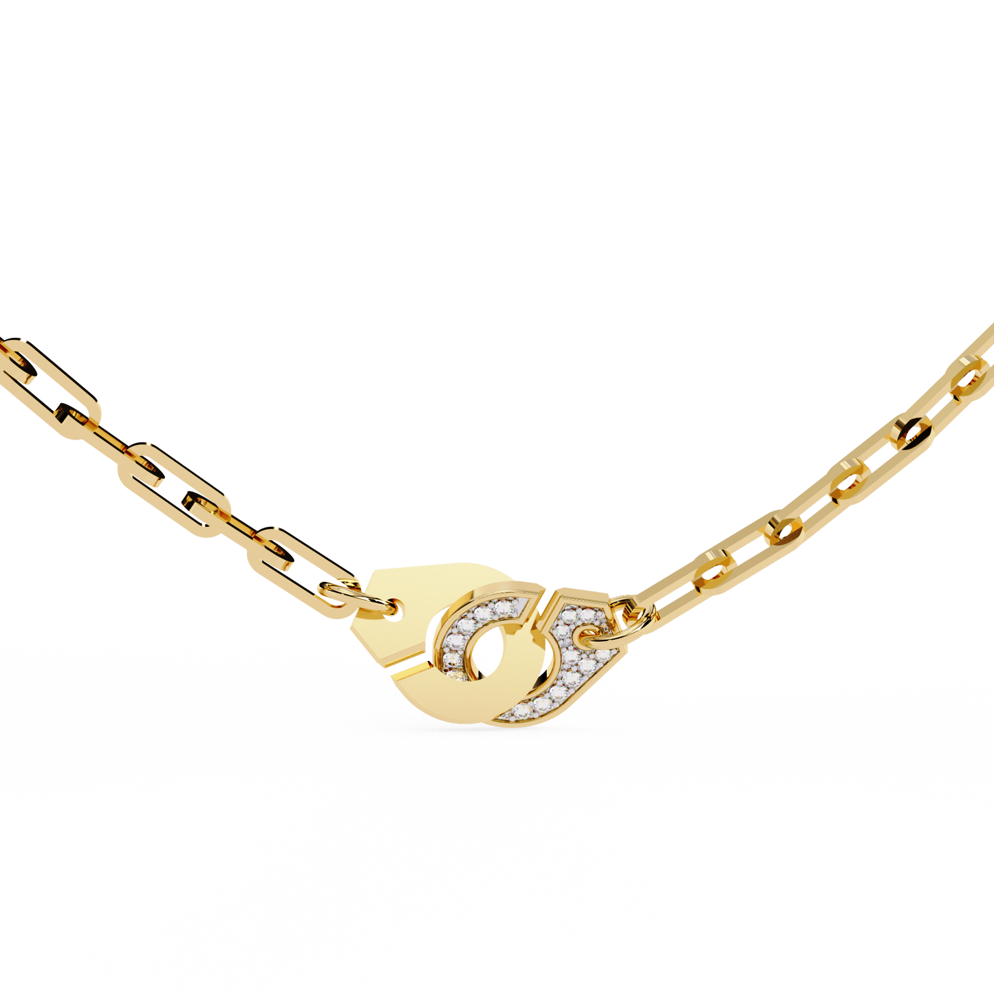 Bold Link – Oval Pavé Diamond Clasp Necklace in 14K Gold