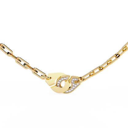 Bold Link – Oval Pavé Diamond Clasp Necklace in 14K Gold