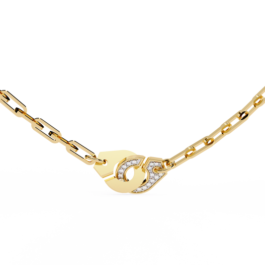 Bold Link – Oval Pavé Diamond Clasp Necklace in 14K Gold