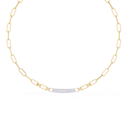 Linear Shine – Pavé Bar Link Chain Necklace in 14K Gold