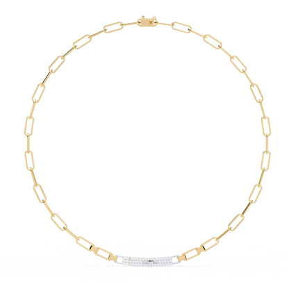 Linear Shine – Pavé Bar Link Chain Necklace in 14K Gold