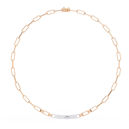 Linear Shine – Pavé Bar Link Chain Necklace in 14K Gold