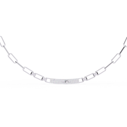 Linear Shine – Pavé Bar Link Chain Necklace in 14K Gold