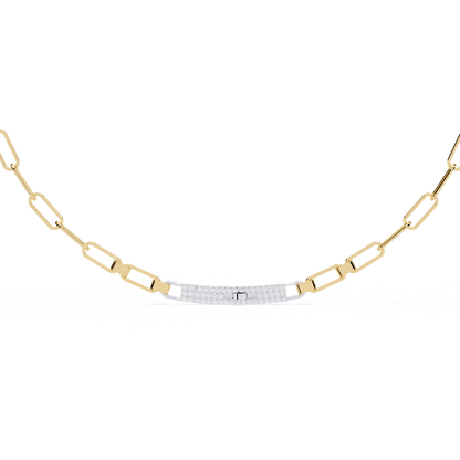 Linear Shine – Pavé Bar Link Chain Necklace in 14K Gold