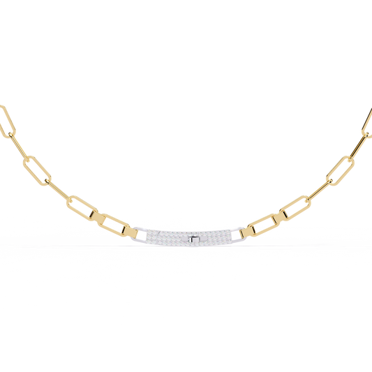 Linear Shine – Pavé Bar Link Chain Necklace in 14K Gold