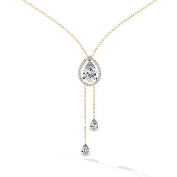 Pear Cascade Halo – Diamond Teardrop Pendant Necklace