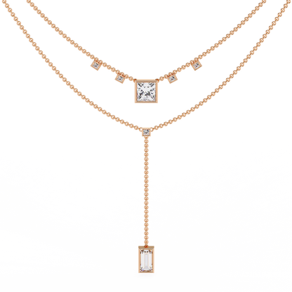 Twin Radiance – Princess & Emerald Lab Diamond Lariat Necklace in 14K Gold