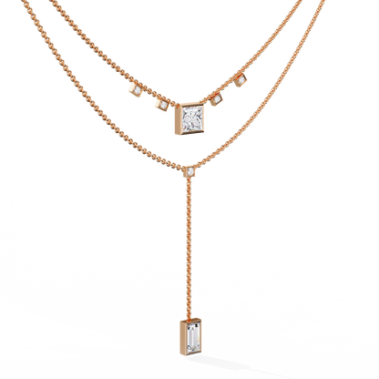 Twin Radiance – Princess & Emerald Lab Diamond Lariat Necklace in 14K Gold