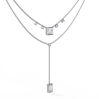 Twin Radiance – Princess & Emerald Lab Diamond Lariat Necklace in 14K Gold