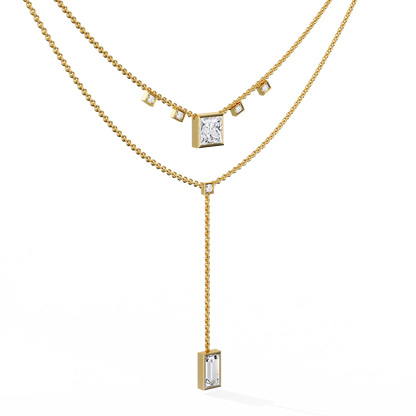 Twin Radiance – Princess & Emerald Lab Diamond Lariat Necklace in 14K Gold