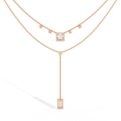 Twin Radiance – Princess & Emerald Lab Diamond Lariat Necklace in 14K Gold