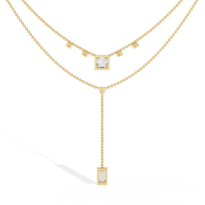 Twin Radiance – Princess & Emerald Lab Diamond Lariat Necklace in 14K Gold