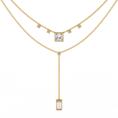 Twin Radiance – Princess & Emerald Lab Diamond Lariat Necklace in 14K Gold