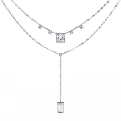 Twin Radiance – Princess & Emerald Lab Diamond Lariat Necklace in 14K Gold