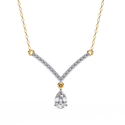 V-Curve Pear Drop – Lab Diamond Pendant Necklace in 14K Gold