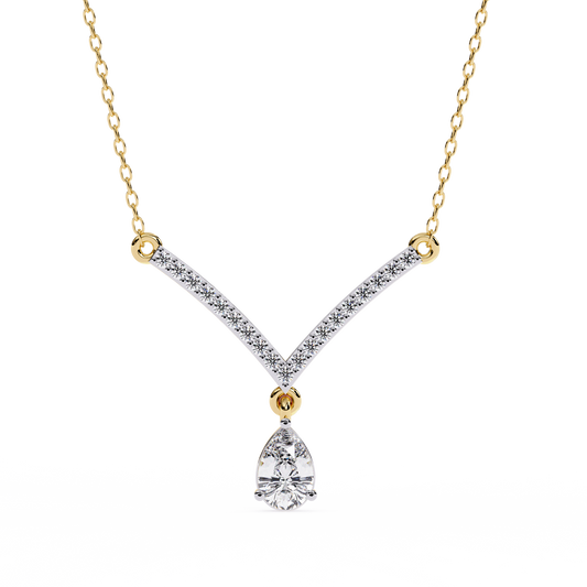 V-Curve Pear Drop – Lab Diamond Pendant Necklace in 14K Gold
