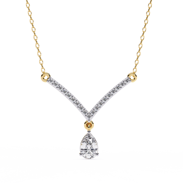 V-Curve Pear Drop – Diamond Pendant Necklace in 14K Gold