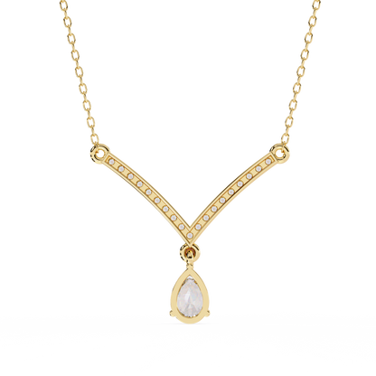 V-Curve Pear Drop – Lab Diamond Pendant Necklace in 14K Gold