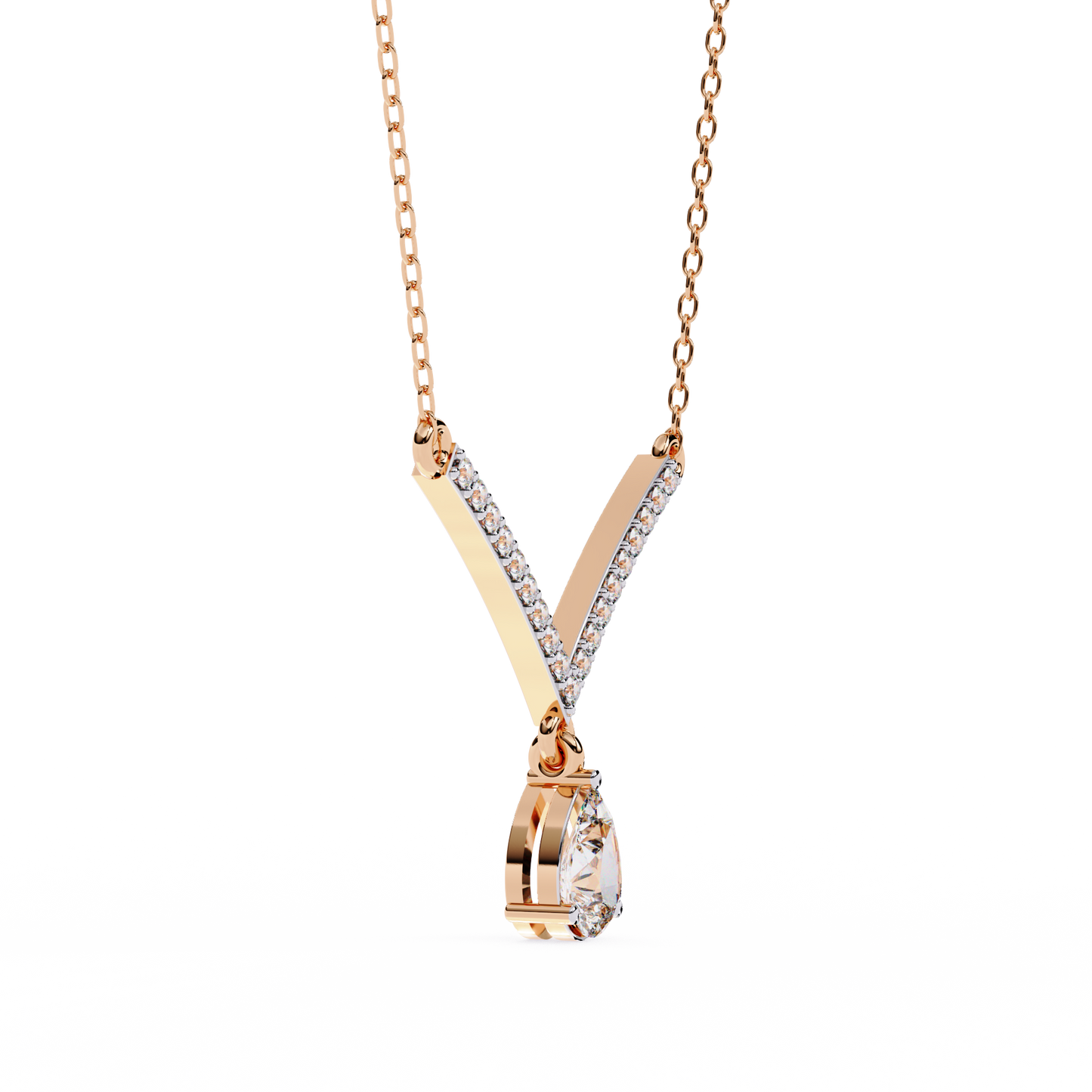 V-Curve Pear Drop – Lab Diamond Pendant Necklace in 14K Gold