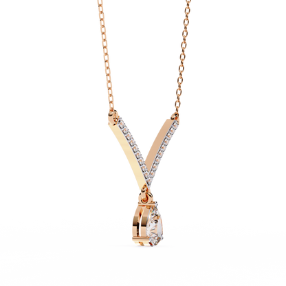 V-Curve Pear Drop – Lab Diamond Pendant Necklace in 14K Gold