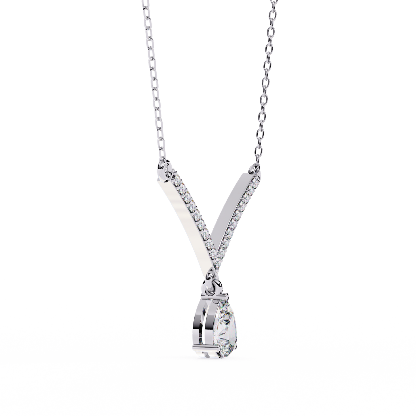 V-Curve Pear Drop – Lab Diamond Pendant Necklace in 14K Gold