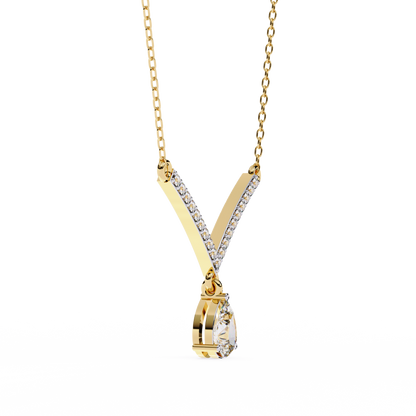 V-Curve Pear Drop – Lab Diamond Pendant Necklace in 14K Gold