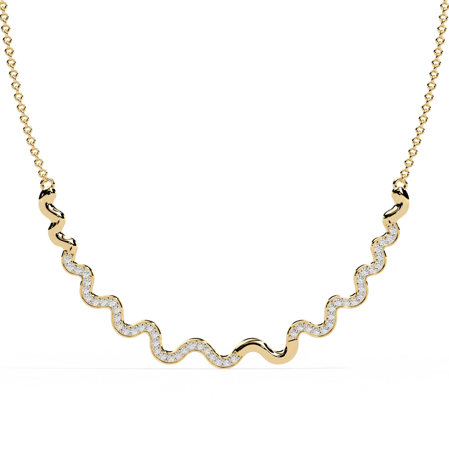 WaveLine Silhouette – Diamond Pavé Ripple Necklace in 14K Gold