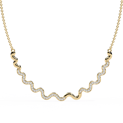 WaveLine Silhouette – Diamond Pavé Ripple Necklace in 14K Gold