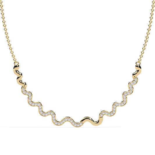 WaveLine Silhouette – Diamond Pavé Ripple Necklace in 14K Gold
