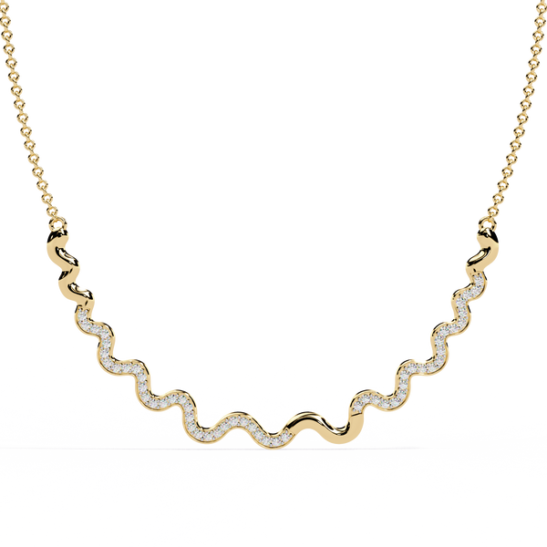 WaveLine Silhouette – Diamond Pavé Ripple Necklace in 14K Gold