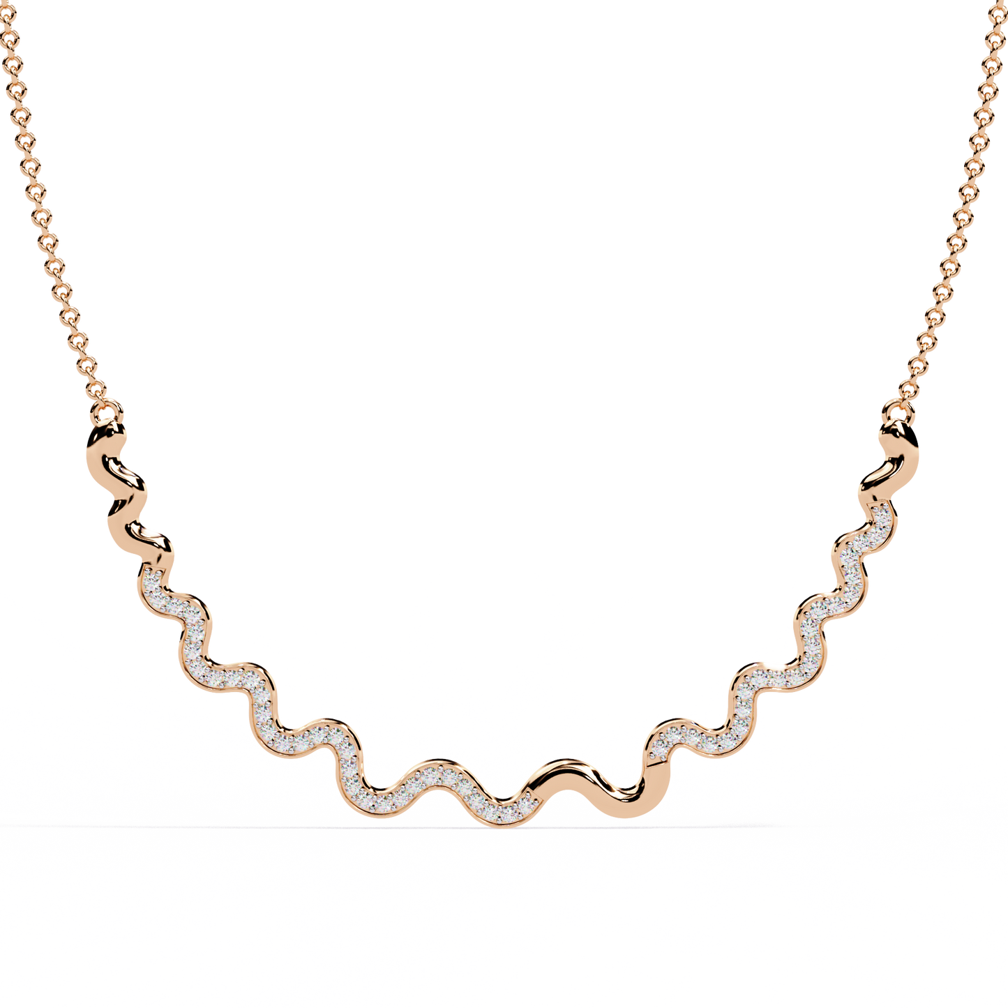 WaveLine Silhouette – Diamond Pavé Ripple Necklace in 14K Gold