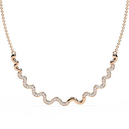 WaveLine Silhouette – Diamond Pavé Ripple Necklace in 14K Gold