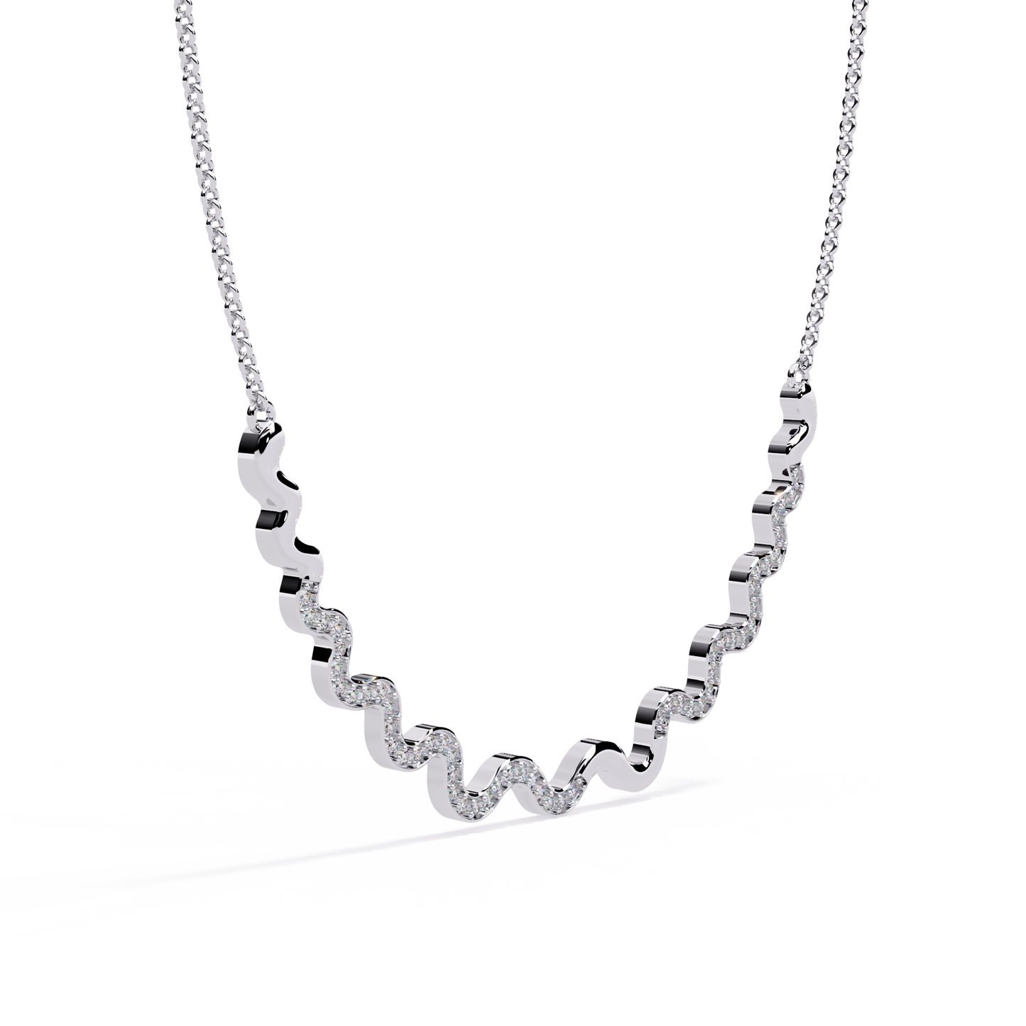 WaveLine Silhouette – Diamond Pavé Ripple Necklace in 14K Gold