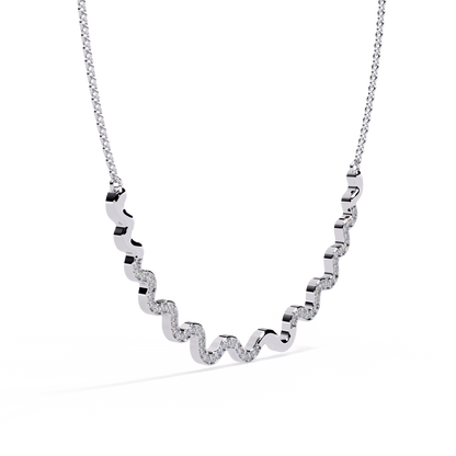 WaveLine Silhouette – Diamond Pavé Ripple Necklace in 14K Gold
