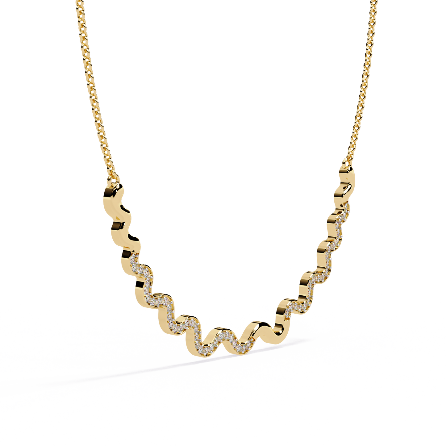 WaveLine Silhouette – Diamond Pavé Ripple Necklace in 14K Gold