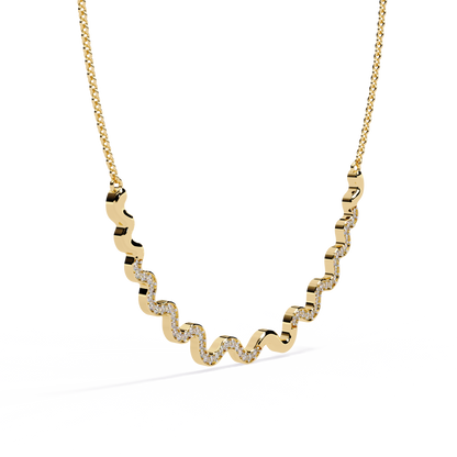 WaveLine Silhouette – Diamond Pavé Ripple Necklace in 14K Gold