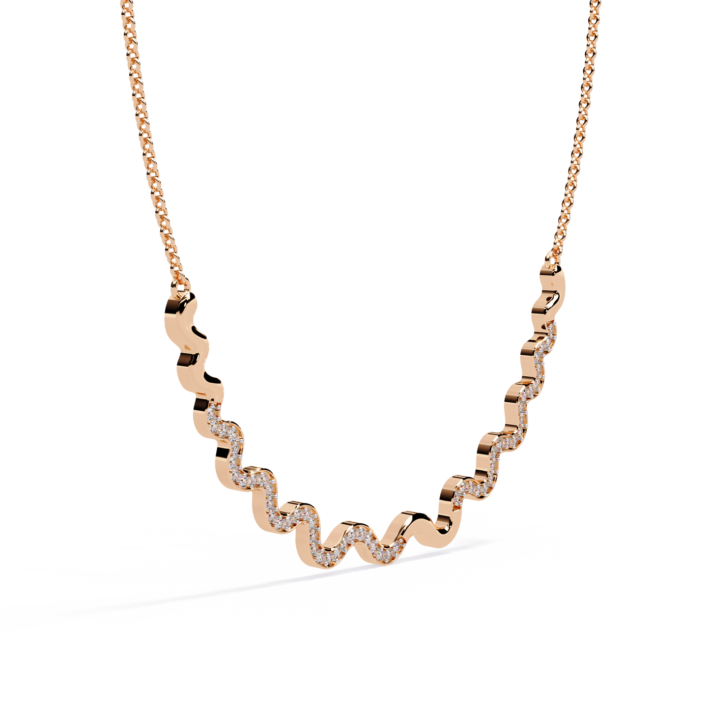 WaveLine Silhouette – Diamond Pavé Ripple Necklace in 14K Gold
