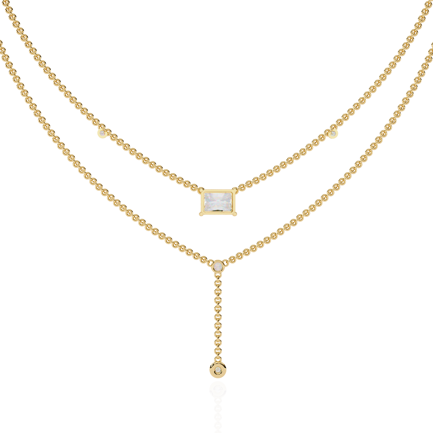 Cascade Point – Emerald Lab Diamond Y Drop Necklace in 14K Gold