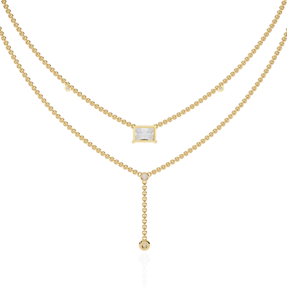 Cascade Point – Emerald Lab Diamond Y Drop Necklace in 14K Gold